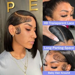 Pre Plucked Black Straight Bob Wig 12 14 Inch 13x4 4x4 Closure Lace Frontal Bone Straight Short Bob Wig 100% Human Hair
