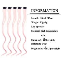 5 pcs/set 18 Inch Colored Clip In Hair Extensions Long Curly Synthetic Highlight Hairpieces Colorful Streak Hair For Women