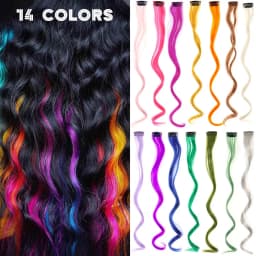 5 pcs/set 18 Inch Colored Clip In Hair Extensions Long Curly Synthetic Highlight Hairpieces Colorful Streak Hair For Women