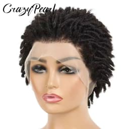 Short Pixie Cut Dreadlocks Wigs Natural Color Afro Twists Dreadlocks Lace Frontal Wig Faux Locs Braided Hair Replacement Wigs