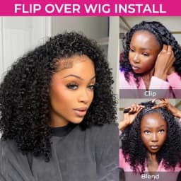 200 Density Flip Over Upgrade 3 In 1 Glueless Half Wig 200 Density Natural Colored Kinky Curly Wave Human Hair Wigs For Women