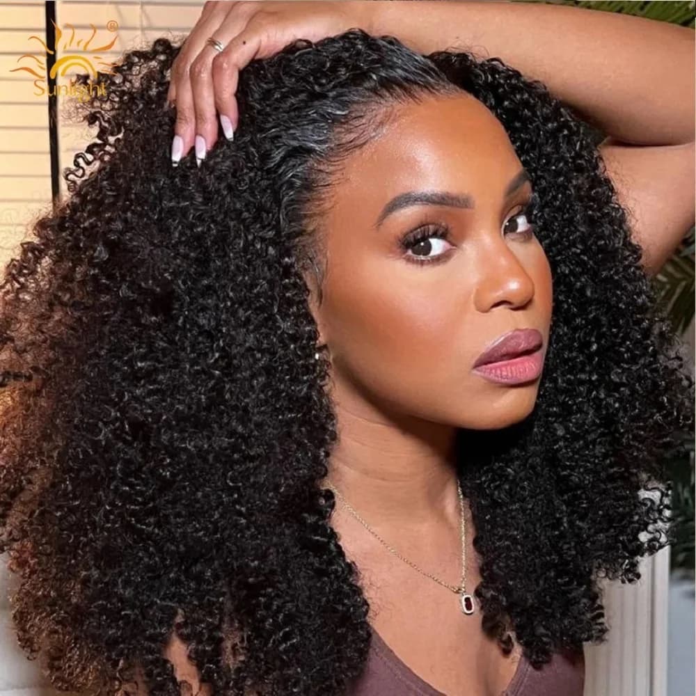 200 Density Flip Over Upgrade 3 In 1 Glueless Half Wig 200 Density Natural Colored Kinky Curly Wave Human Hair Wigs For Women
