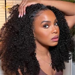 200 Density Flip Over Upgrade 3 In 1 Glueless Half Wig 200 Density Natural Colored Kinky Curly Wave Human Hair Wigs For Women