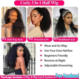 200 Density Flip Over Upgrade 3 In 1 Glueless Half Wig 200 Density Natural Colored Kinky Curly Wave Human Hair Wigs For Women