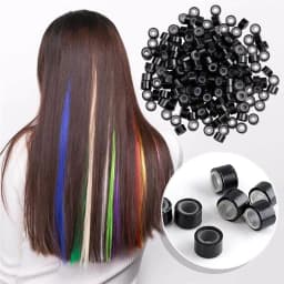 Hair Extension Kit Pliers Pulling Hook Bead Device Tool Kits and 100PCS Black Silicone Lined Micro Rings