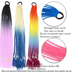 Synthetic Gradient Color Dirty Braided Ponytail Extensions With Elastic Band 24" Rainbow Braid Pony Tail Hairpiece For Girl