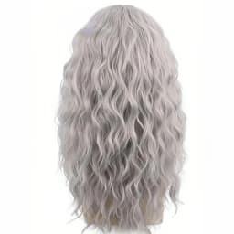 Synthetic Men's Wig Grey Natural Curly Male Wig with Bangs Water Wave Daily or Cosplay for Men Adjustable Wig