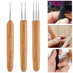 3/6Pcs 0.5mm/0.75mm Dreadlock Crochet Hook Wood Crochet Needles Hair Dreadlocks Tool for Braid Craft
