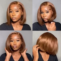 Short 13x4 Lace Front Wig Bob Human Hair Chocolate Brown Straight 200% Density HD Transparent 4x4 Lace Closure Wigs #4 Bob Hair