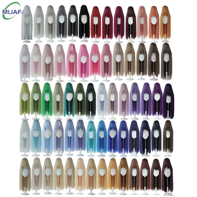 Very High Quality 600g 68 Colors 40 Inch 100cm Long Straight Cosplay Wig With Bangs Heat Resistant Hair Anime Wigs + Wig Cap