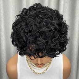 Kinky Curly Human Hair Wig Short Bob with Bangs for Black Women Machine Made Afro Curly Style Pre Plucked Natural Look Daily Wig