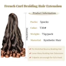 3/5Packs 24Inch Synthetic French Curls Crochet Hair Pre-Stretched Loose Wave Braiding Hair Ombre Loose Curly Braids Braids Hair