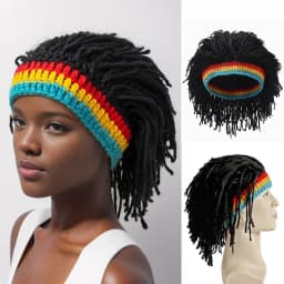 Men Women Synthetic Wig False Braid Dreadlock Dreadlocks Beanie Cap Handmade Crochet Hat Rasta Jamaica Cosplay Party Headwear