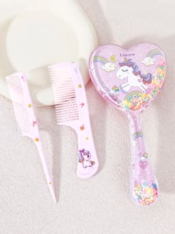 3-Piece Hair Comb Set with Cute Cartoon Pattern Hair Brushes and 2 Combs, Both Dry and Wet, Gift, Special for Real Hair Wigs