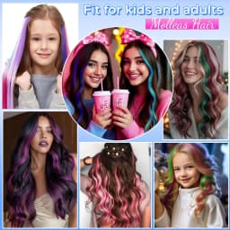Synthetic Clip in Hair Extensions for Girls 22 inch Multi-colors 6pcs/pack Rainbow Straight Hair Synthetic Hairpieces