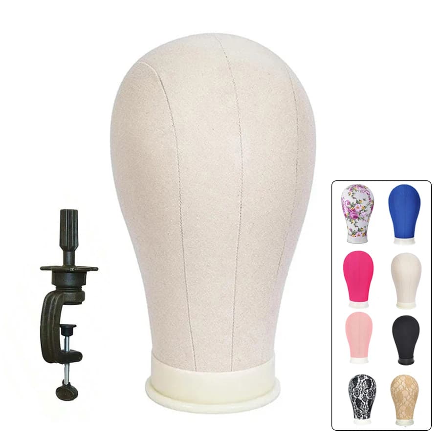 22 Inch Mannequin Head With Stand Canvas Head Wig Model With Mount Hole For DIY Wig Making