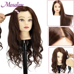 Colourful Doll Head with 60% Mixed 60cm Human Hair for Hairdressers Mannequin Head Hairstyles Hairdressing Styling Training Head