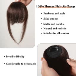 Brown Wispy Bangs Human Hair Bangs OverHead Clip in Hair Extension Natural Hair in Air Bangs Fringe Hairpieces for Women 4.5inch