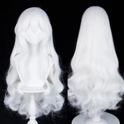 Daily Party White Long Wavy Anime Game Cosplay Synthetic Wigs with Bangs Fluffy Heat Resistant Wig