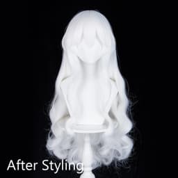 Daily Party White Long Wavy Anime Game Cosplay Synthetic Wigs with Bangs Fluffy Heat Resistant Wig