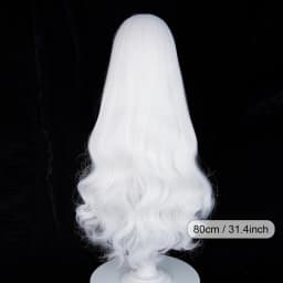 Daily Party White Long Wavy Anime Game Cosplay Synthetic Wigs with Bangs Fluffy Heat Resistant Wig