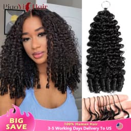 60g Per Bunldes 15A Burmese Curly Crochet Human Hair Brasid Knotless Pre-Separated Feather Human Crochet Hair 100% Human Hair Extensions 14-26 Inch Human Crochet