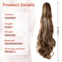 Synthetic Claw Ponytail Extensions 22inch Long Wavy Claw Clip Pony Tail Hairpieces for Women Girls Dairy Party Holiday