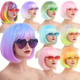 Colorful Gradient Wave Synthetic Wig for Women with Bangs Anime Party Cosplay Birthday Party Wig Stylish Long Hair Accessory