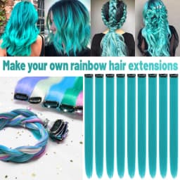 12 PCS Teal Blue Hair Extensions Clip in, Colored Party Highlights Extension for Kids Girls Synthetic Hairpiece Straight 22 inch