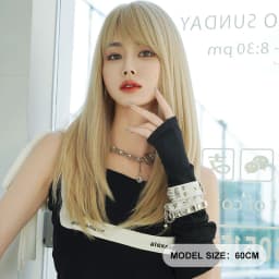 7JHH WIGS Layered Blonde Wig for Women High Density Synthetic Loose Straight Hair Wigs with Neat Bangs Beginner Friendly