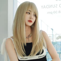 7JHH WIGS Layered Blonde Wig for Women High Density Synthetic Loose Straight Hair Wigs with Neat Bangs Beginner Friendly