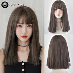 7JHH WIGS Layered Blonde Wig for Women High Density Synthetic Loose Straight Hair Wigs with Neat Bangs Beginner Friendly