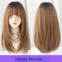 7JHH WIGS Layered Blonde Wig for Women High Density Synthetic Loose Straight Hair Wigs with Neat Bangs Beginner Friendly