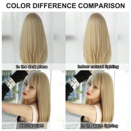 7JHH WIGS Layered Blonde Wig for Women High Density Synthetic Loose Straight Hair Wigs with Neat Bangs Beginner Friendly