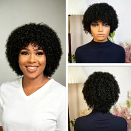 Afro Kinky Curly Human Hair Wig Short Afro Bob for Black Women with Bangs Brazilian Human Hair Wigs Machine Made Pre Plucked