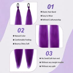 Synthetic 3 pieces/pack purple rubber band ponytail straight hair woman fluffy braided ponytail cosplay ponytail