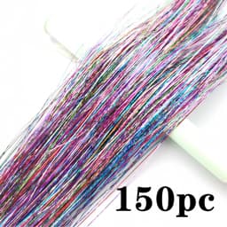 Synthetic Hair Long 120cm 150 Strands Sparkle Hair Tinsel Hair Rainbow Shiny Silk Hair Extensions Dazzles Women Hippie for Braid