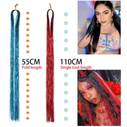 Synthetic Hair Long 120cm 150 Strands Sparkle Hair Tinsel Hair Rainbow Shiny Silk Hair Extensions Dazzles Women Hippie for Braid