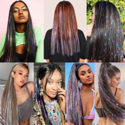 Synthetic Hair Long 120cm 150 Strands Sparkle Hair Tinsel Hair Rainbow Shiny Silk Hair Extensions Dazzles Women Hippie for Braid