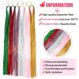 Synthetic Hair Long 120cm 150 Strands Sparkle Hair Tinsel Hair Rainbow Shiny Silk Hair Extensions Dazzles Women Hippie for Braid