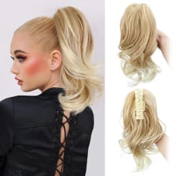 Synthetic Short Wavy Curly Ponytail Clip-in Hair Extension Heat Resistant Hair Ponytail Grab Clips for Women Daily Use