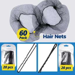 100pcs Hair Nets Set for Food Service Workers, 60pcs 24inch Invisible Hairnets & 40pcs Bun Bobby Pins for Buns, Women/Men, Balle