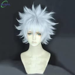 High Quality Anime Hunter Killua Zoldyck Cosplay Wig 30cm Short Silver White Heat Resistant Synthetic Hair Party Wigs + Wig Cap