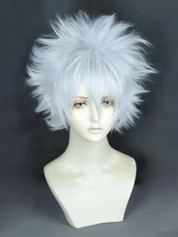High Quality Anime Hunter Killua Zoldyck Cosplay Wig 30cm Short Silver White Heat Resistant Synthetic Hair Party Wigs + Wig Cap