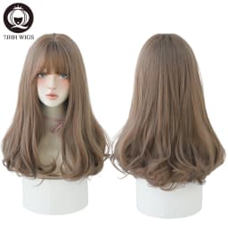 7JHHWIGS Long Straight Synthetic Light Brown Wigs With Bang For Women Heat-Resistant Daily Use Hair Hot Sell Wholesale Wigs