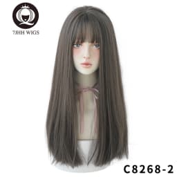 7JHHWIGS Long Straight Synthetic Light Brown Wigs With Bang For Women Heat-Resistant Daily Use Hair Hot Sell Wholesale Wigs