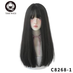 7JHHWIGS Long Straight Synthetic Light Brown Wigs With Bang For Women Heat-Resistant Daily Use Hair Hot Sell Wholesale Wigs