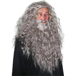 Brown Fluffy Small Roll Synthetic Wig Adult Wizard Cosplay Synthetic Wig with Beard Anime Party Festival Accessory