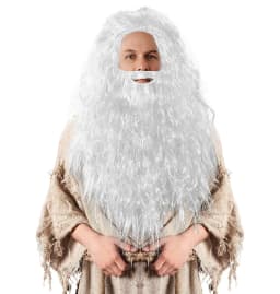 Brown Fluffy Small Roll Synthetic Wig Adult Wizard Cosplay Synthetic Wig with Beard Anime Party Festival Accessory