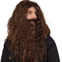 Brown Fluffy Small Roll Synthetic Wig Adult Wizard Cosplay Synthetic Wig with Beard Anime Party Festival Accessory